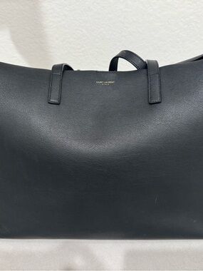 Saint Laurent Black Leather Duffel Bag with Gold Logo